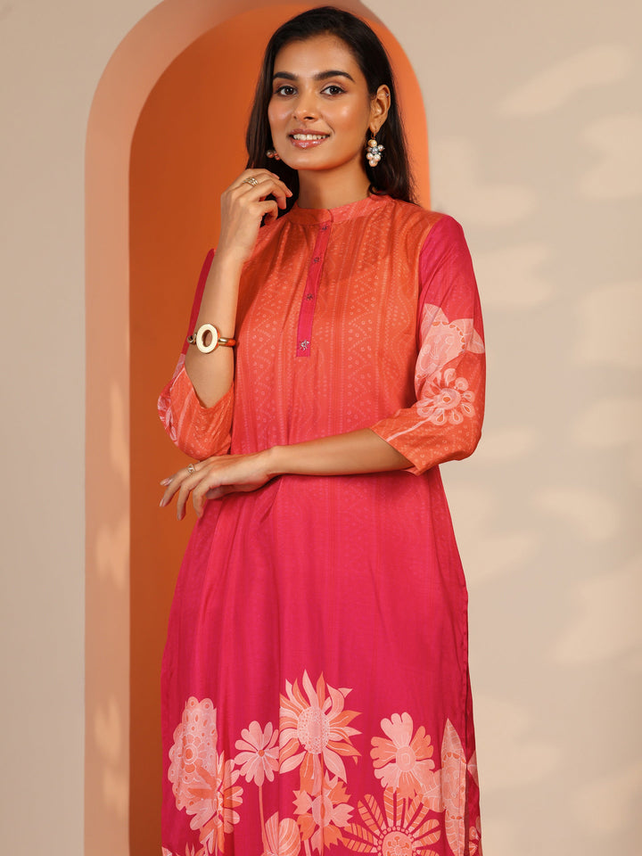 Pink Printed Muslin Straight Suit Set With Dupatta
