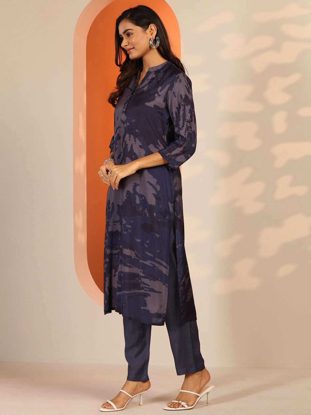 Purple Printed Muslin Straight Suit Set With Dupatta