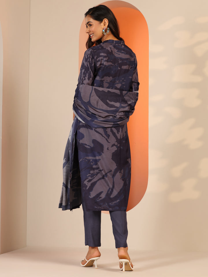 Purple Printed Muslin Straight Suit Set With Dupatta