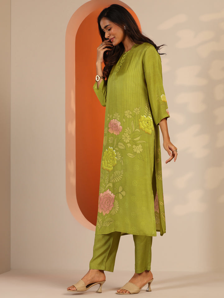 Green Printed Muslin Straight Suit Set With Dupatta