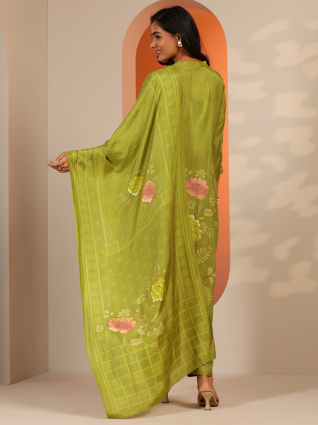 Green Printed Muslin Straight Suit Set With Dupatta