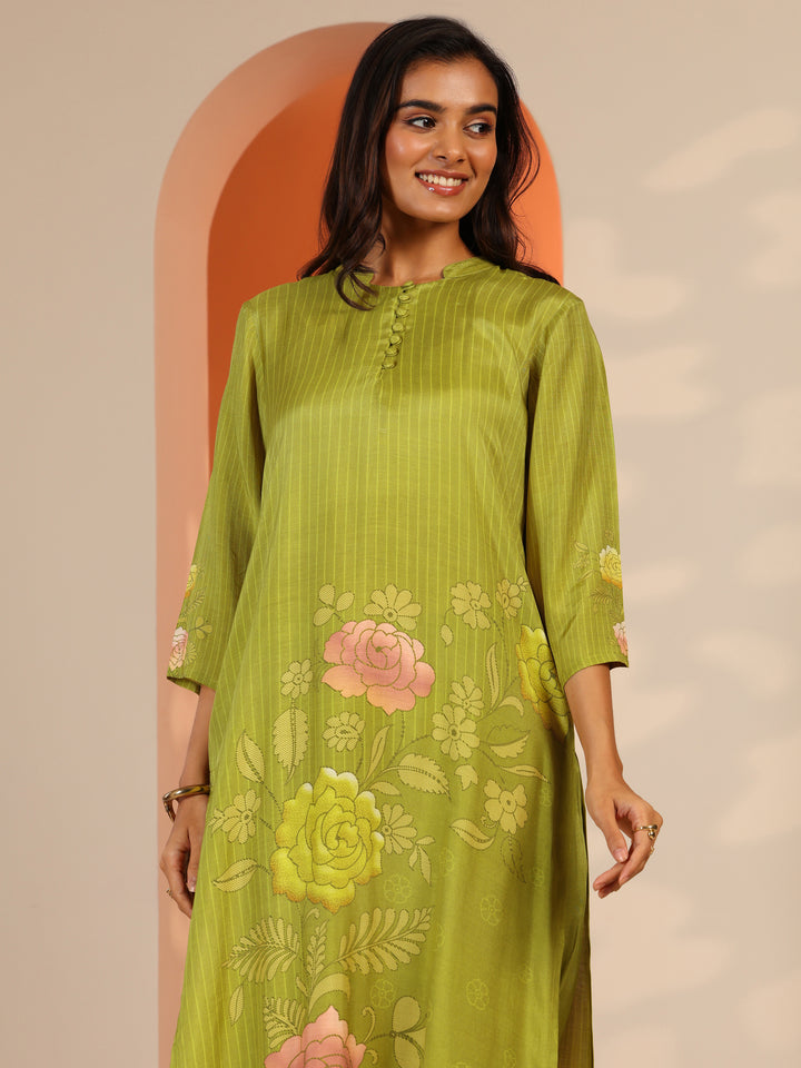 Green Printed Muslin Straight Suit Set With Dupatta