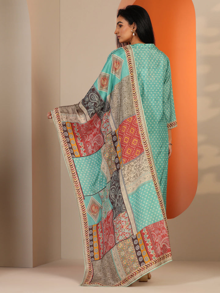 Sea Green Printed Muslin Straight Suit Set With Dupatta