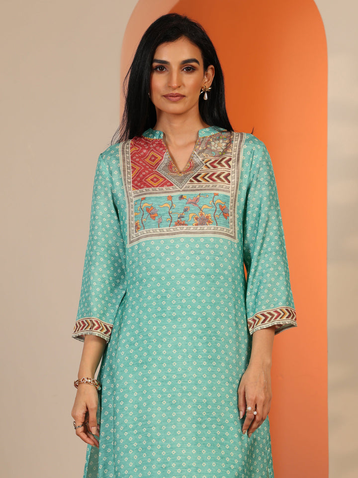Sea Green Printed Muslin Straight Suit Set With Dupatta