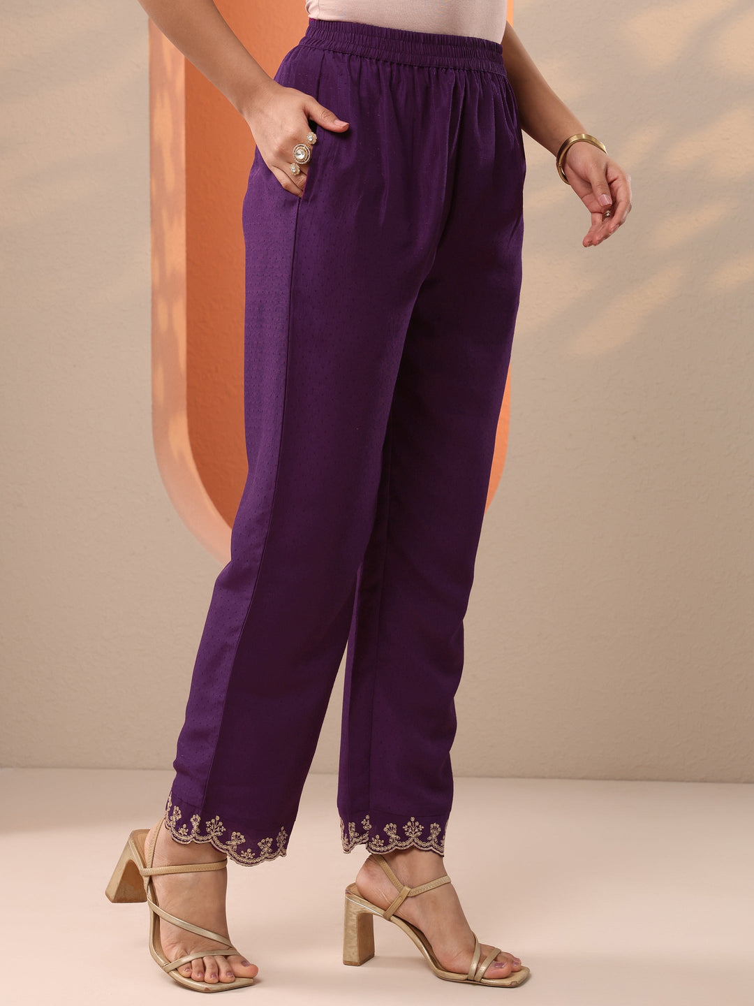 Burgundy Embroidered Silk Blend A-Line Suit Set With Dupatta