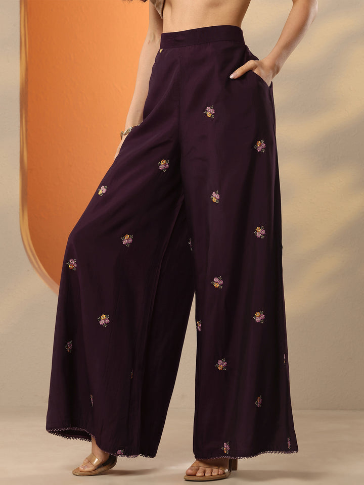 Burgundy Embroidered Silk Blend Co-Ord Sets