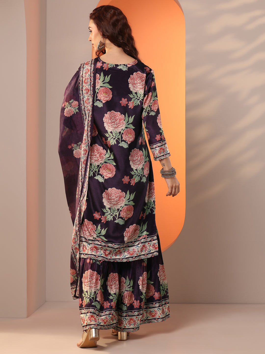 Libas Art Purple Printed Chinon Straight Suit Set With Dupatta