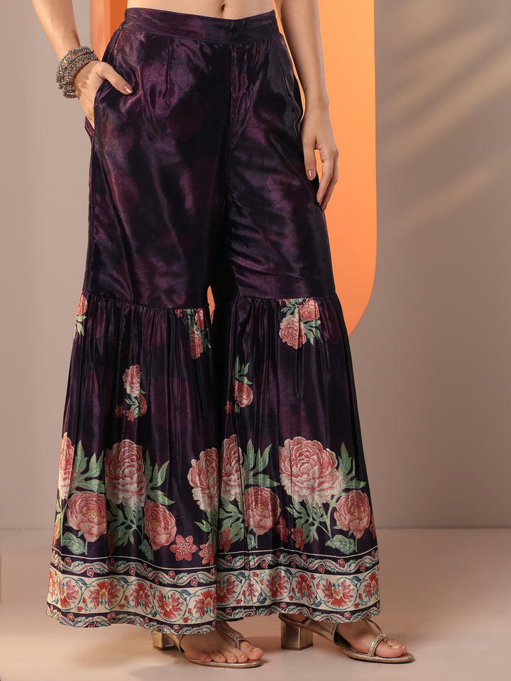 Libas Art Purple Printed Chinon Straight Suit Set With Dupatta