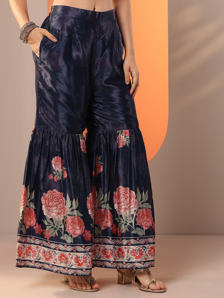 Libas Art Navy Blue Printed Chinon Straight Suit Set With Dupatta
