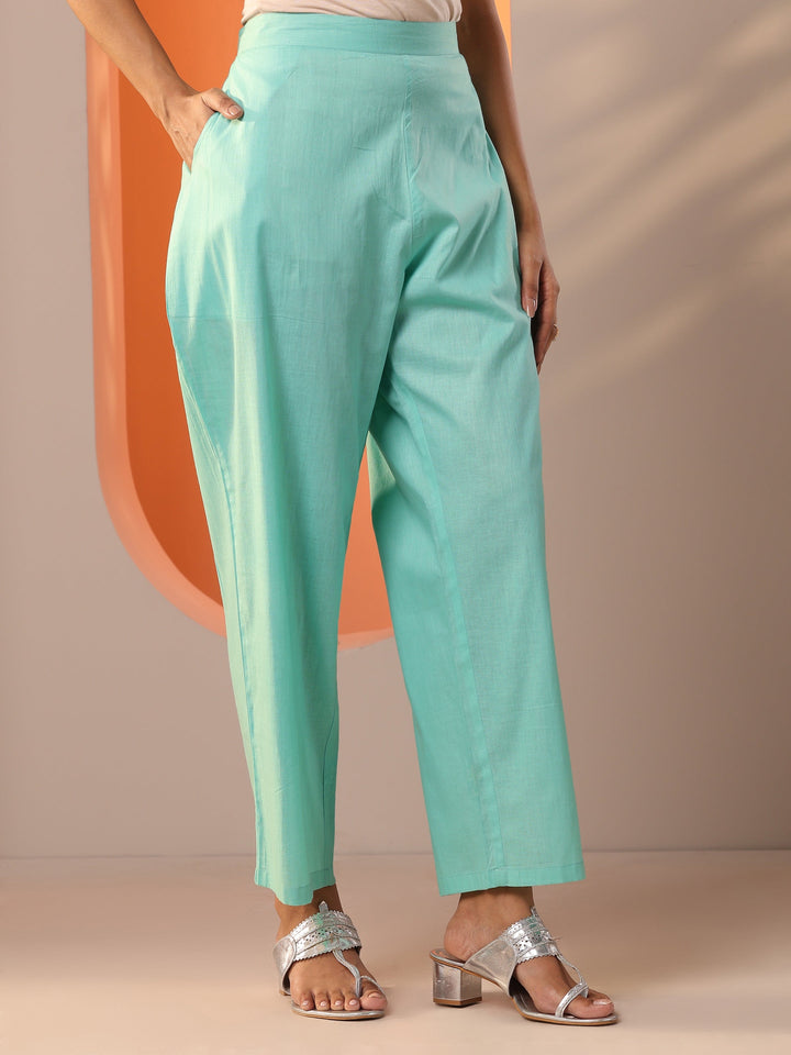 Sea Green Embroidered Cotton Straight Suit Set With Dupatta