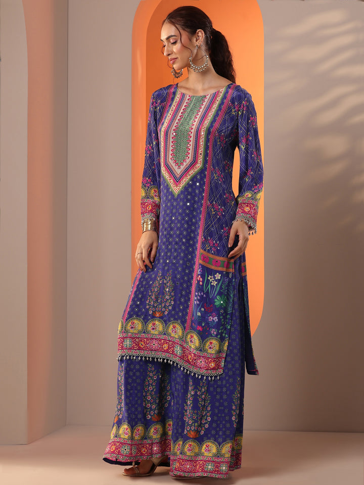 Libas Art Purple Printed Crepe Straight Suit Set With Dupatta