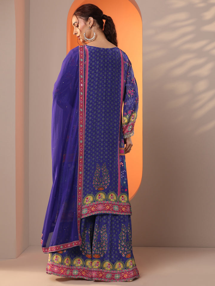 Libas Art Purple Printed Crepe Straight Suit Set With Dupatta