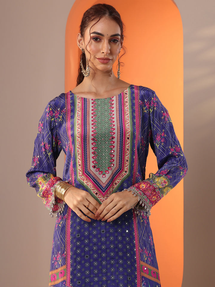 Libas Art Purple Printed Crepe Straight Suit Set With Dupatta