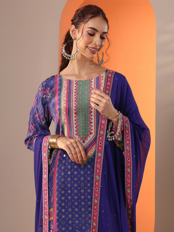 Libas Art Purple Printed Crepe Straight Suit Set With Dupatta