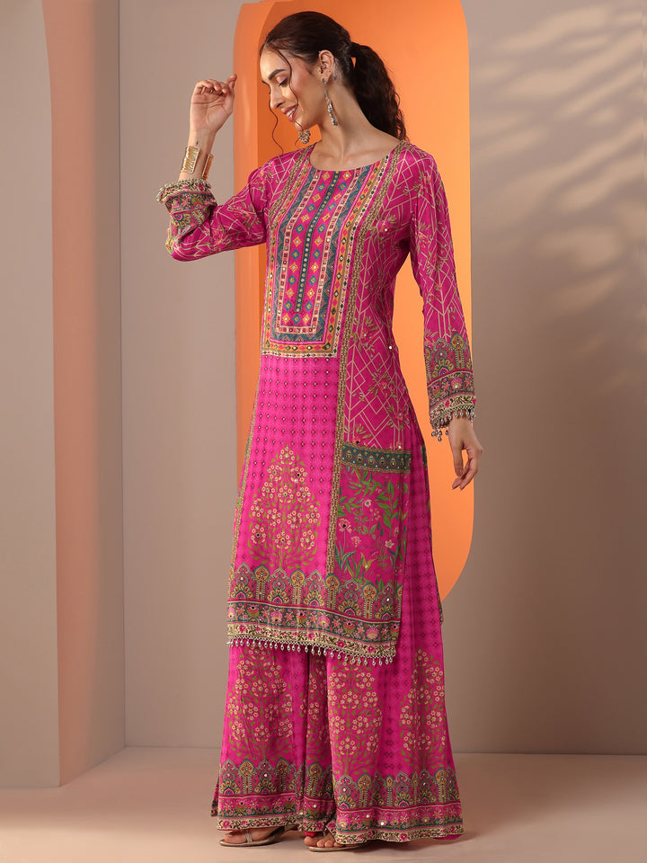 Libas Art Pink Printed Crepe Straight Suit Set With Dupatta