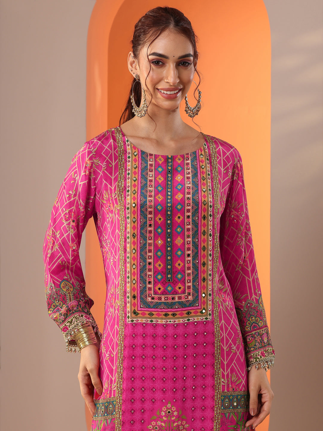 Libas Art Pink Printed Crepe Straight Suit Set With Dupatta