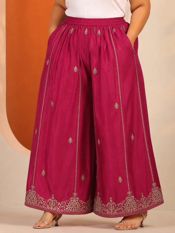 Plus Size Pink Embellished Chinon Straight Suit Set With Dupatta
