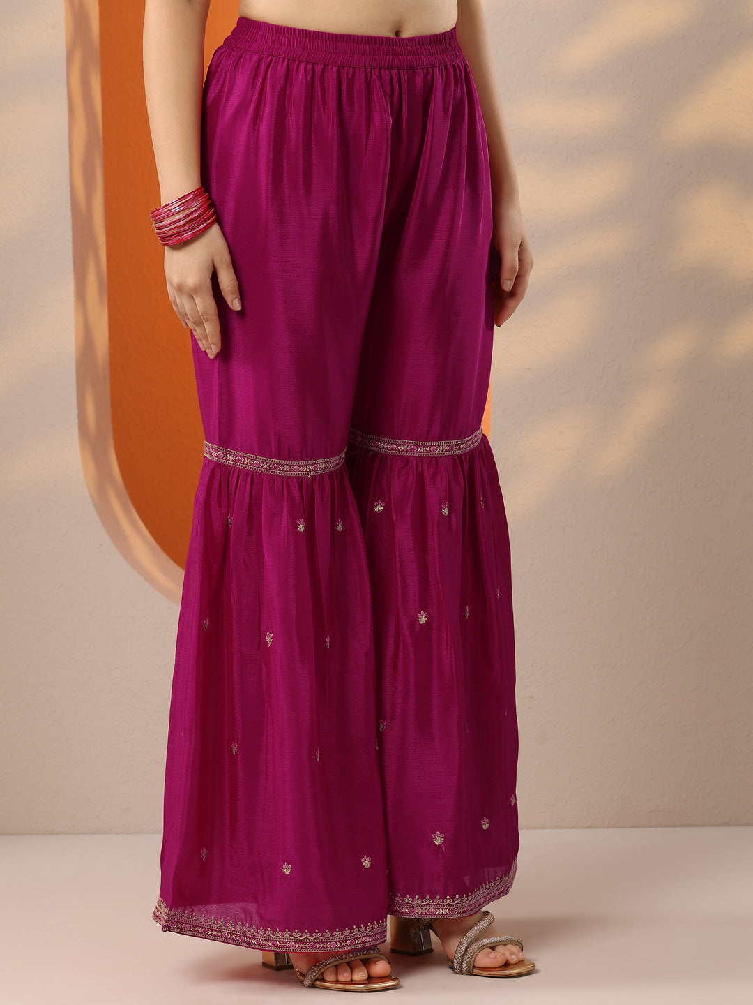 Pink Embroidered Chinon Straight Suit Set With Dupatta