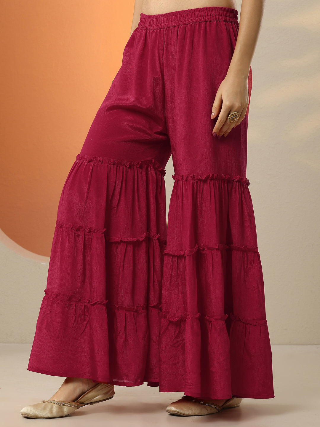 Libas Red Embroidered Chinon Straight Suit Set With Dupatta
