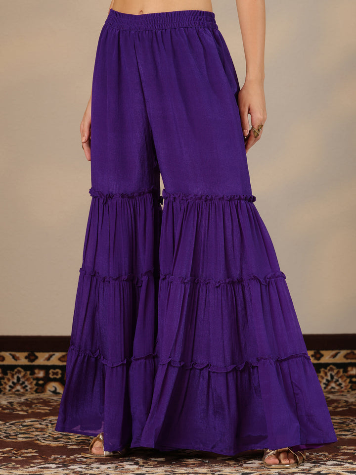 Kamini Purple Embroidered Chinon Straight Sharara Suit Set With Dupatta