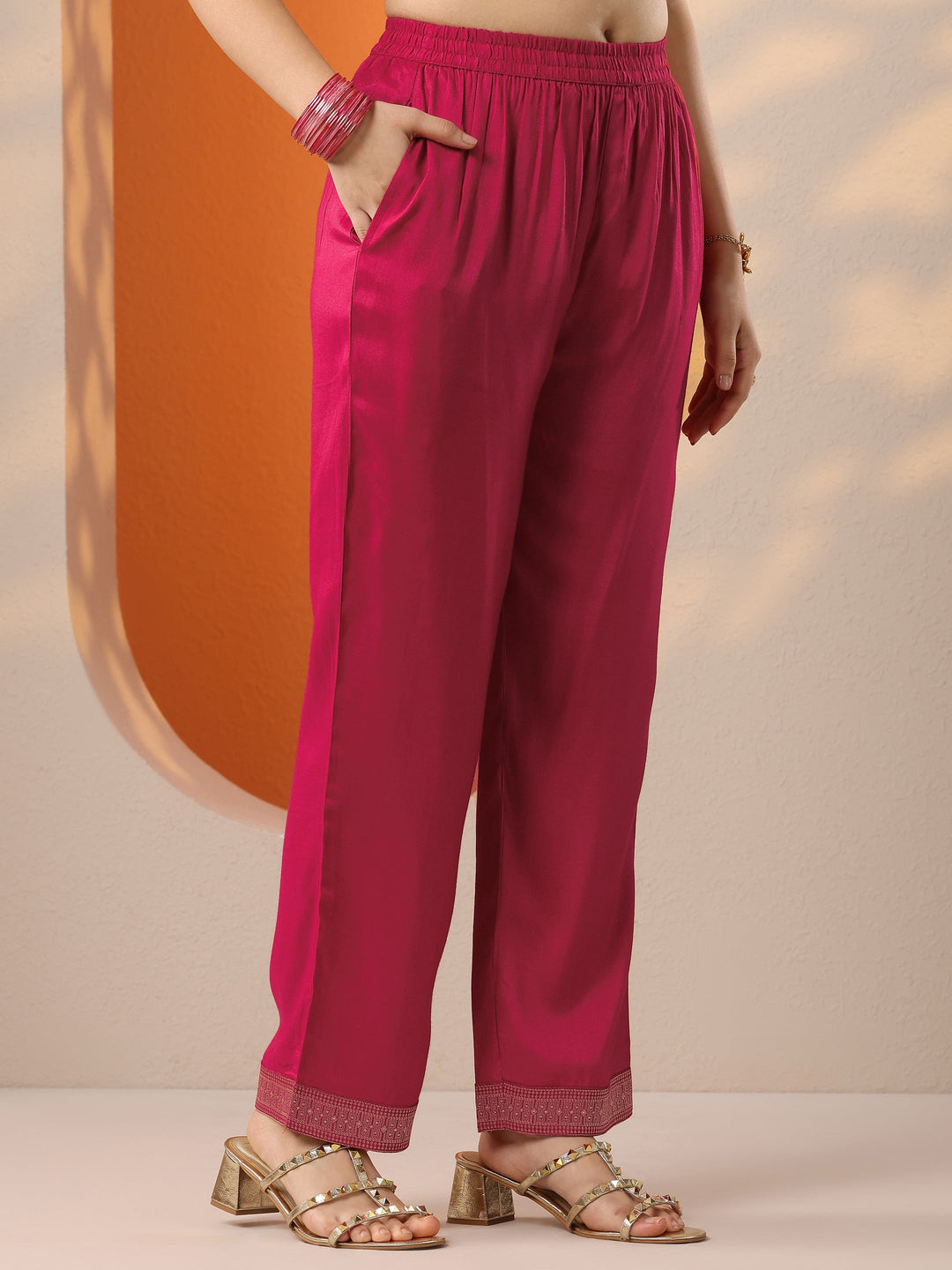 Libas Art Pink Woven Design Silk Blend Straight Suit Set With Dupatta