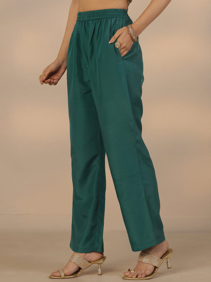 Green Embroidered Silk Blend Anarkali Suit Set With Dupatta