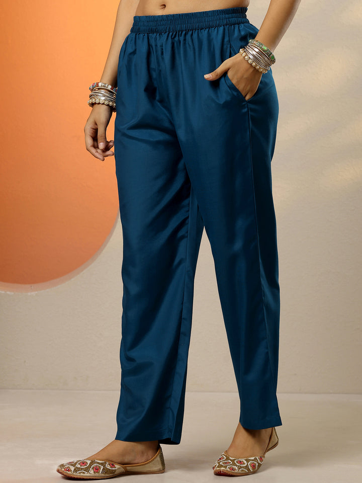 Navy Blue Yoke Design Silk Blend Anarkali Suit Set With Dupatta