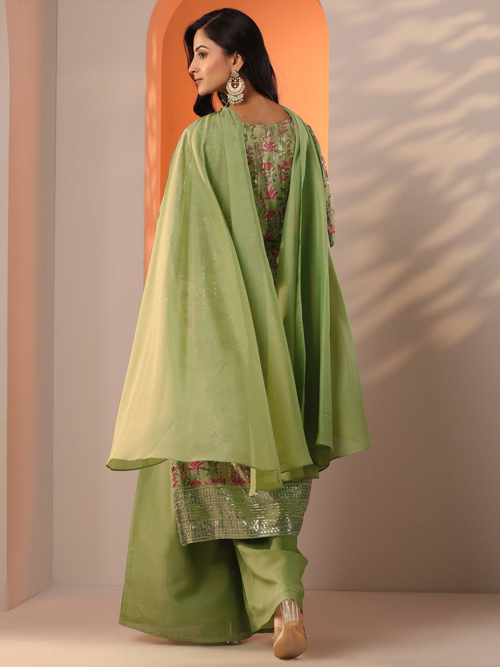 Libas Art Green Printed Silk Blend Straight Suit Set With Dupatta