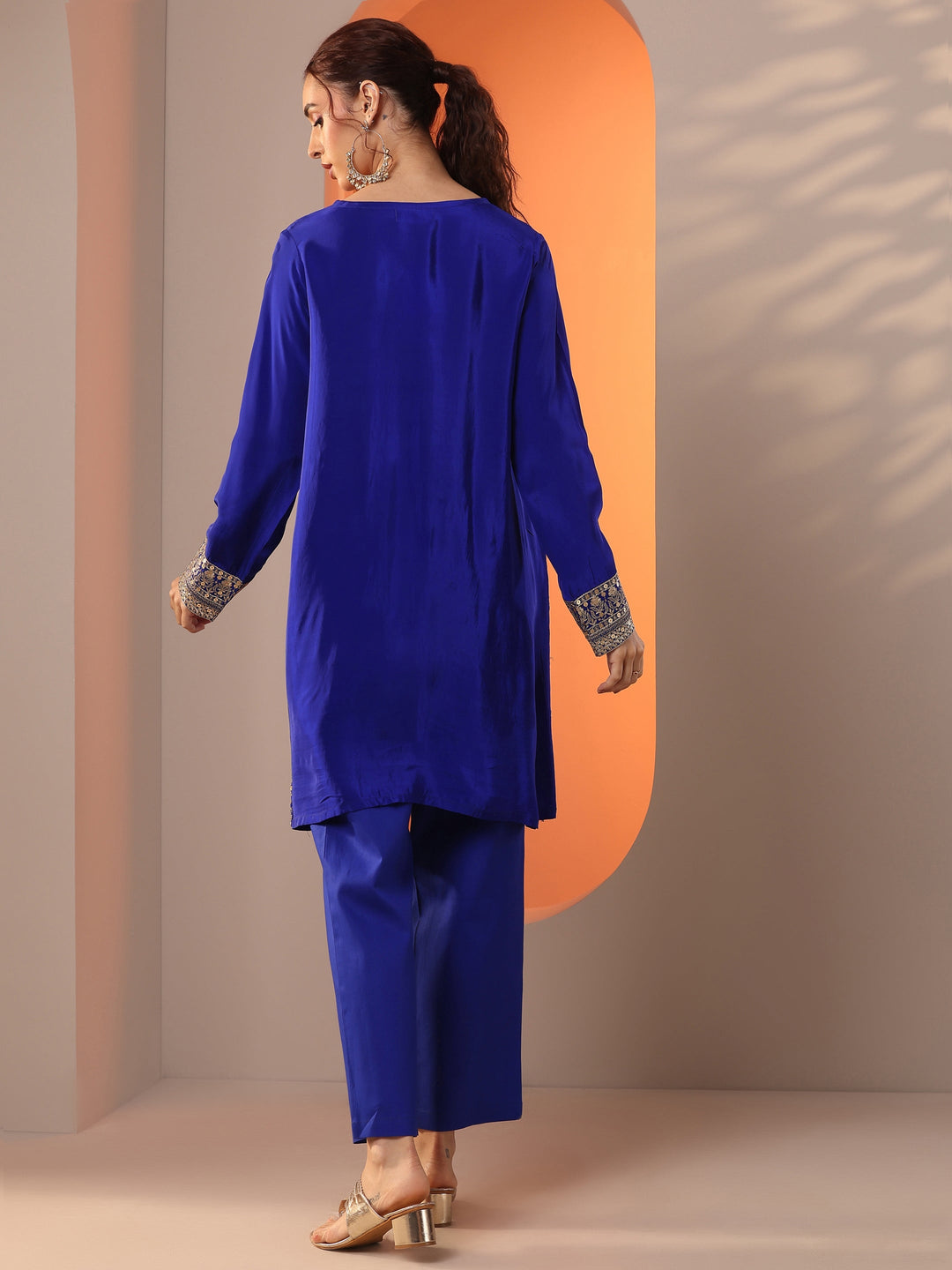 Libas Art Blue Embroidered Crepe Straight Suit Set With Dupatta