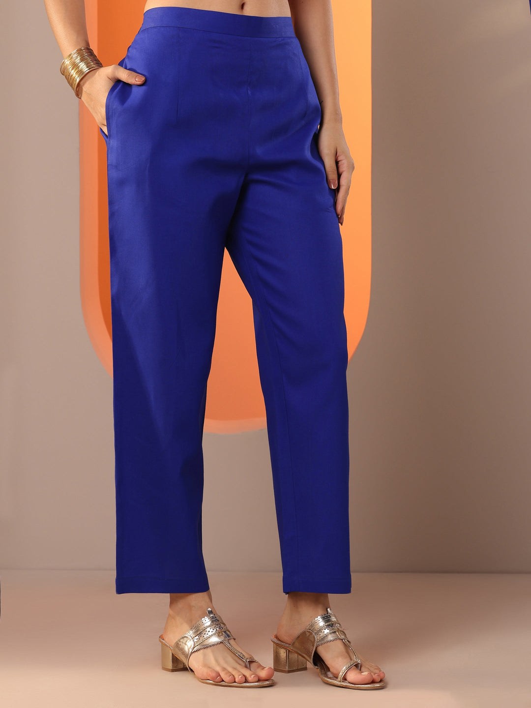 Libas Art Blue Embroidered Crepe Straight Suit Set With Dupatta