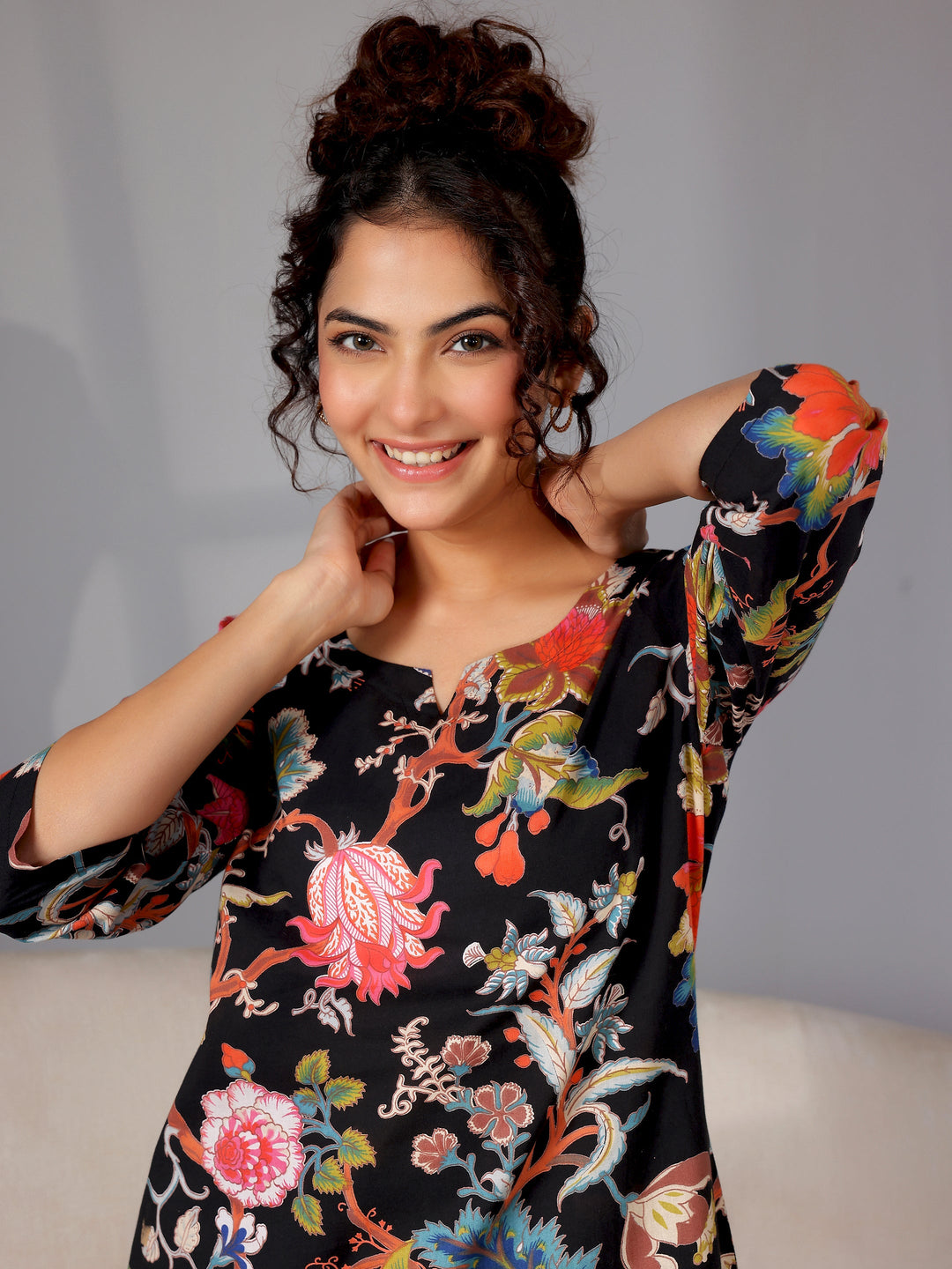 Black Printed Cotton Night Suits
