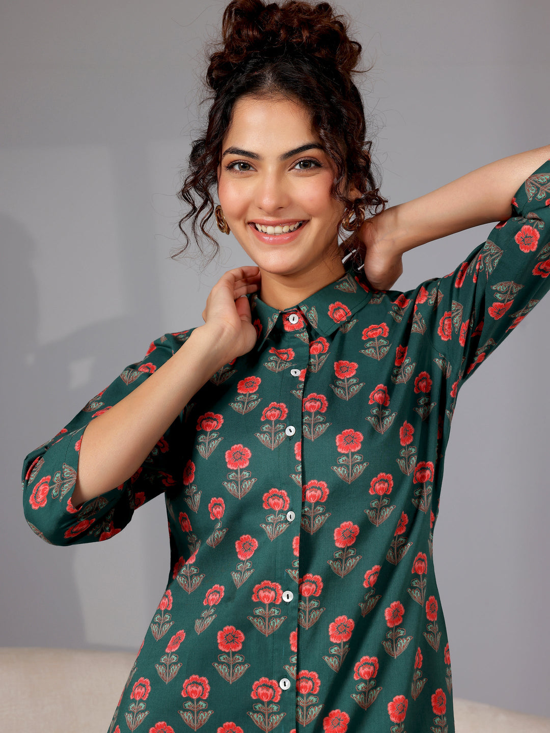 Green Printed Cotton Night Suits