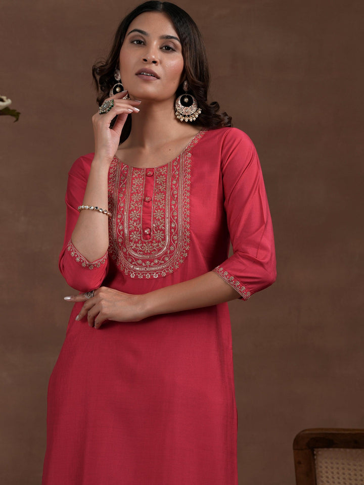 Pink Yoke Design Silk Blend Straight Suit With Dupatta
