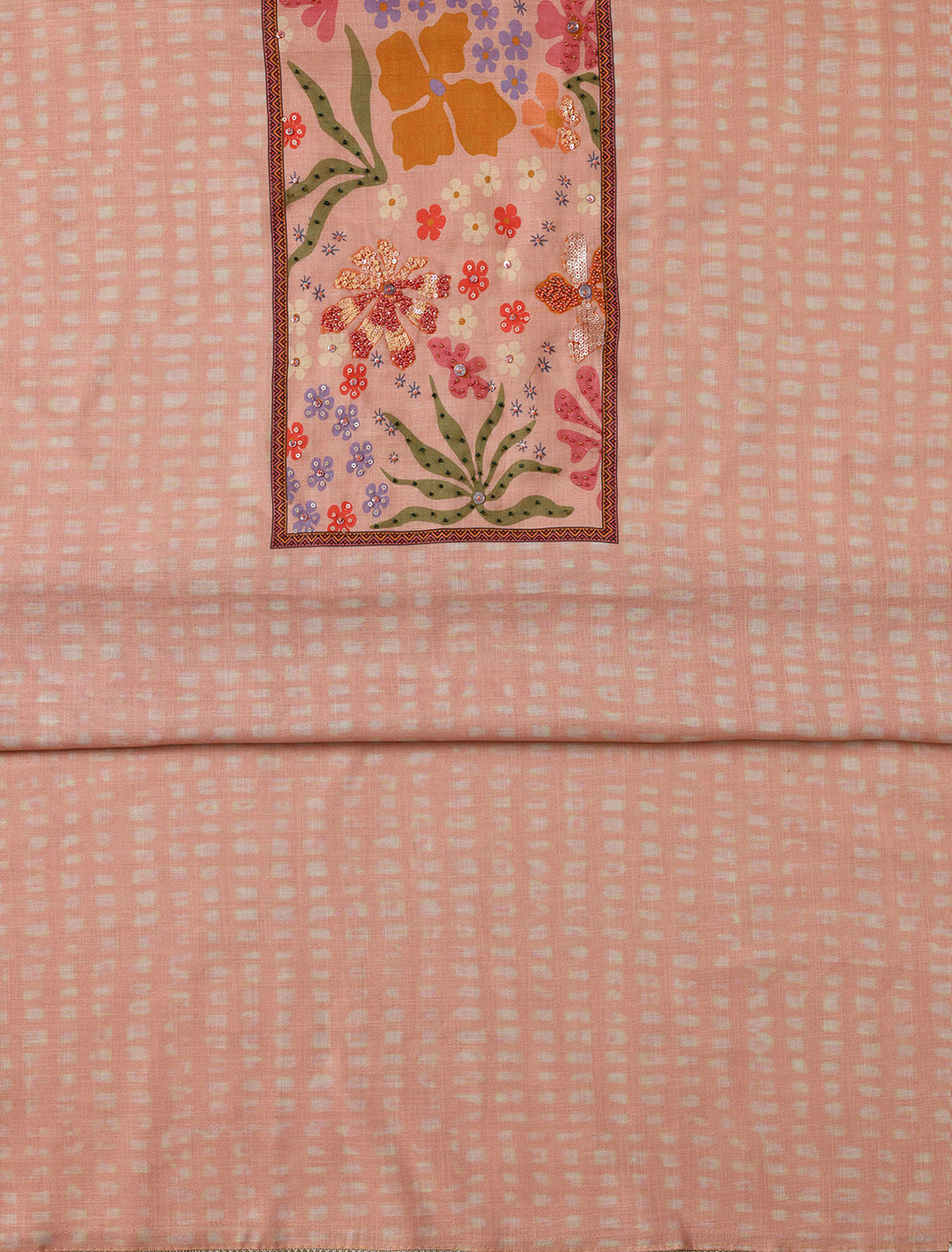 Peach Printed Cotton Blend Dress Material With Dupatta