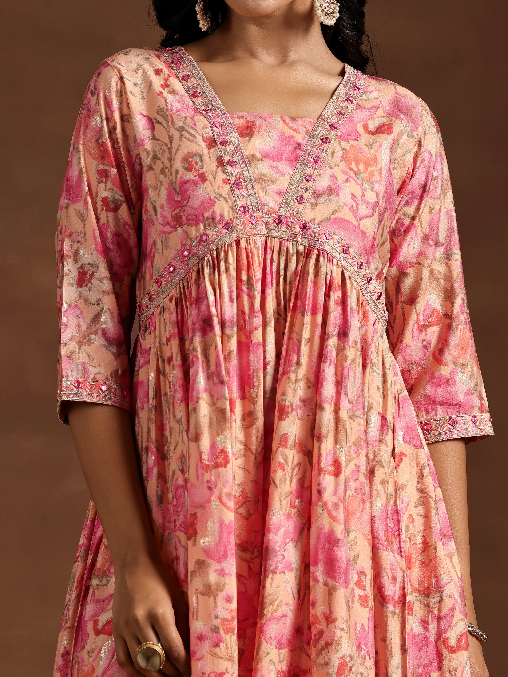 Buy Orange Printed Silk Fit and Flare Dress Online at $25.00 | Libas