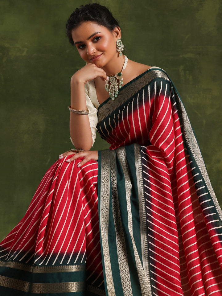 Pink Printed Silk Blend Saree With Unstitched Blouse Piece - Libas