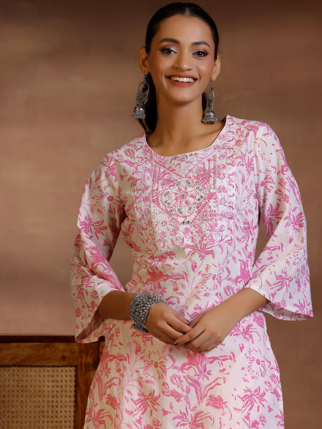 White Printed Cotton Straight Kurta Set
