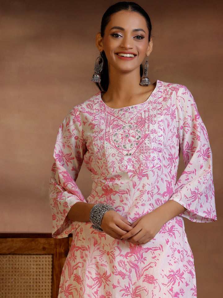 White Printed Cotton Straight Kurta Set