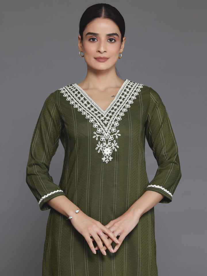 Olive Yoke Design Silk Straight Kurta