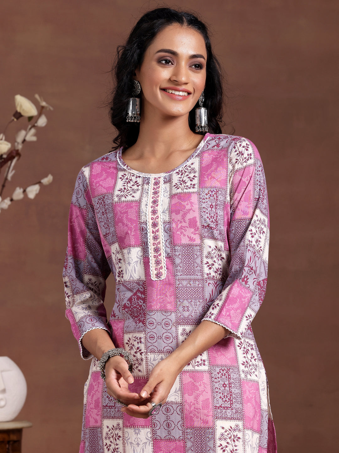 Off White Printed Cotton Straight Suit With Dupatta