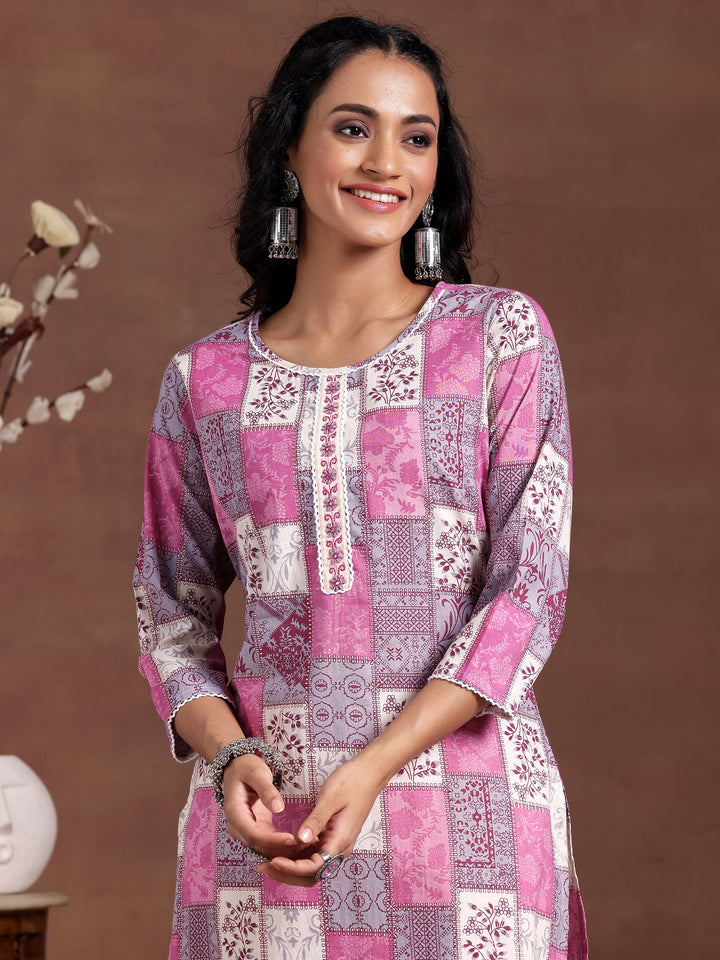 Off White Printed Cotton Straight Suit With Dupatta