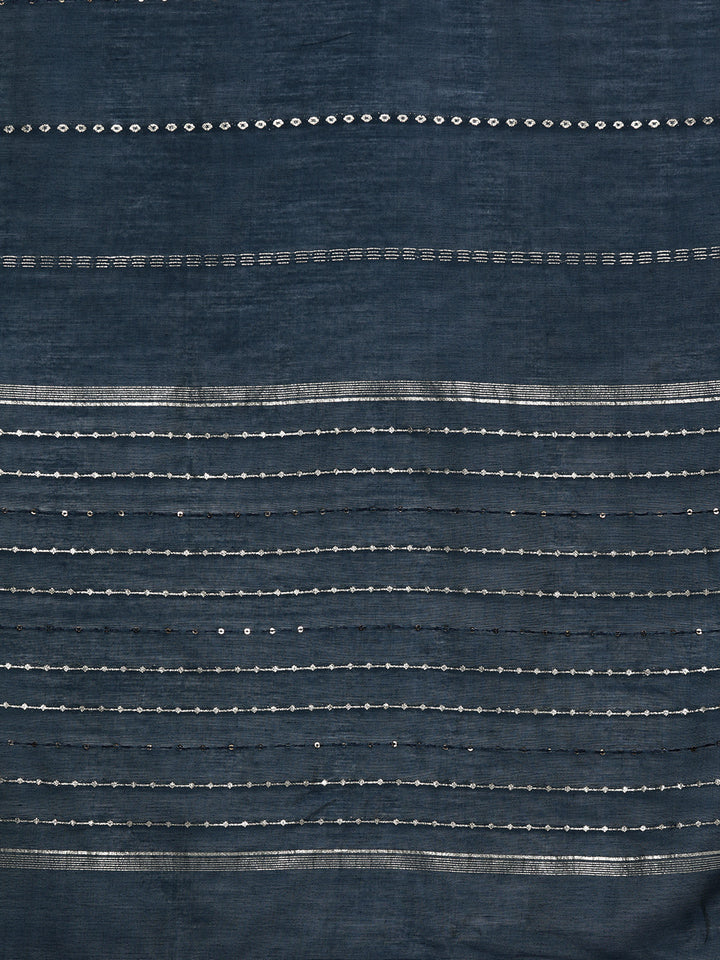 Blue Embroidered Silk Blend Straight Suit Set With Dupatta