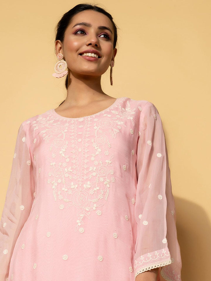 Pink Embroidered Silk Blend Co-Ords