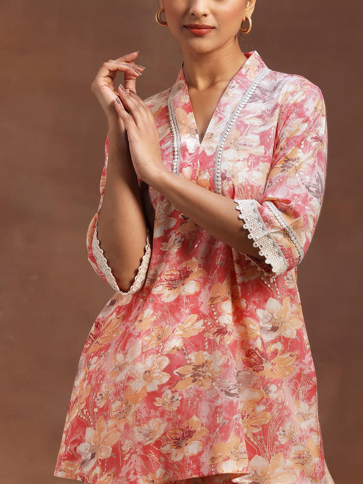 Peach Printed Cotton Blend Co-Ords