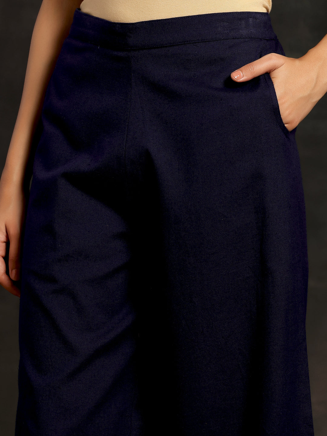 Navy Blue Solid Cotton Palazzos