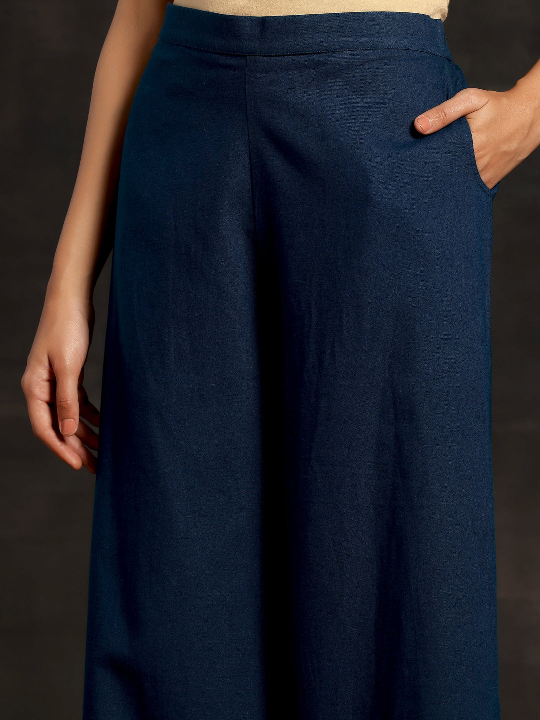 Teal Solid Cotton Palazzos