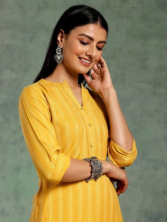 Yellow Woven Design Rayon Straight Kurta