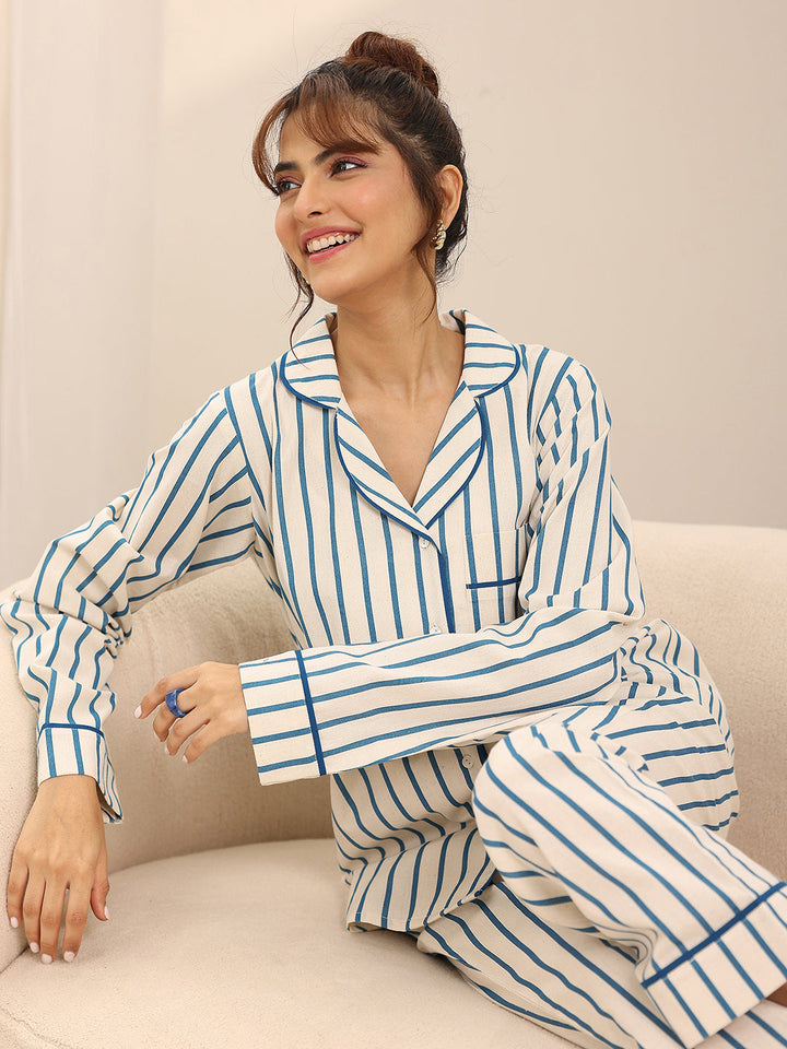 Off white Printed Cotton Night Suits
