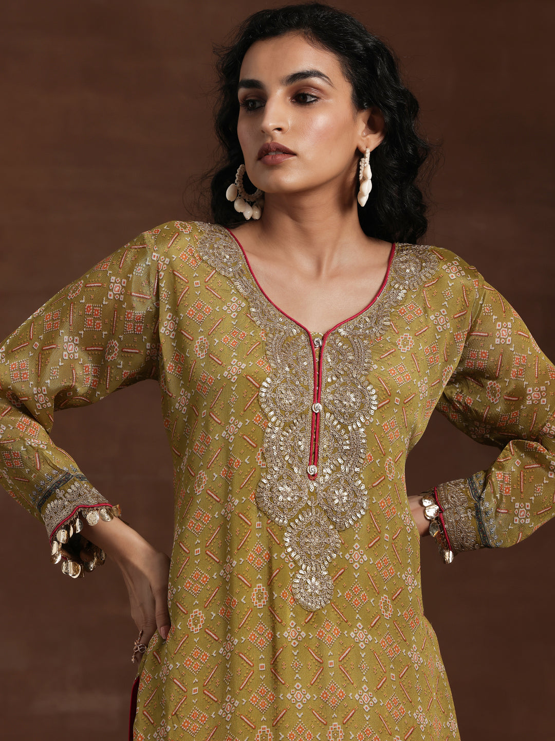 Libas Art Green Printed Silk Blend Straight Suit With Dupatta
