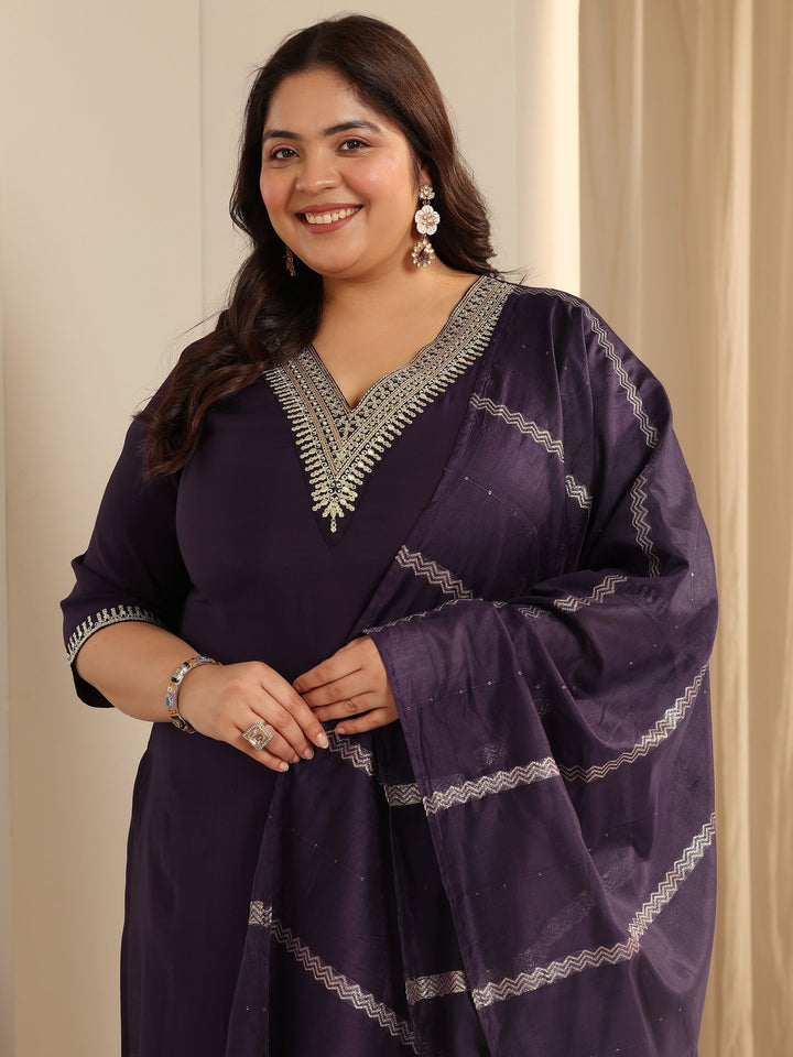 Burgundy Yoke Design Silk blend Straight Suit Set With Dupatta